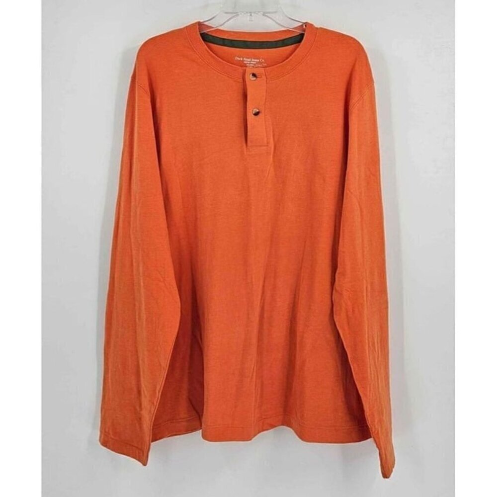 Duck Head Jeans Co Sueded Henley Athletic Fit Deep Orange Long Sleeve Shirt 2XL